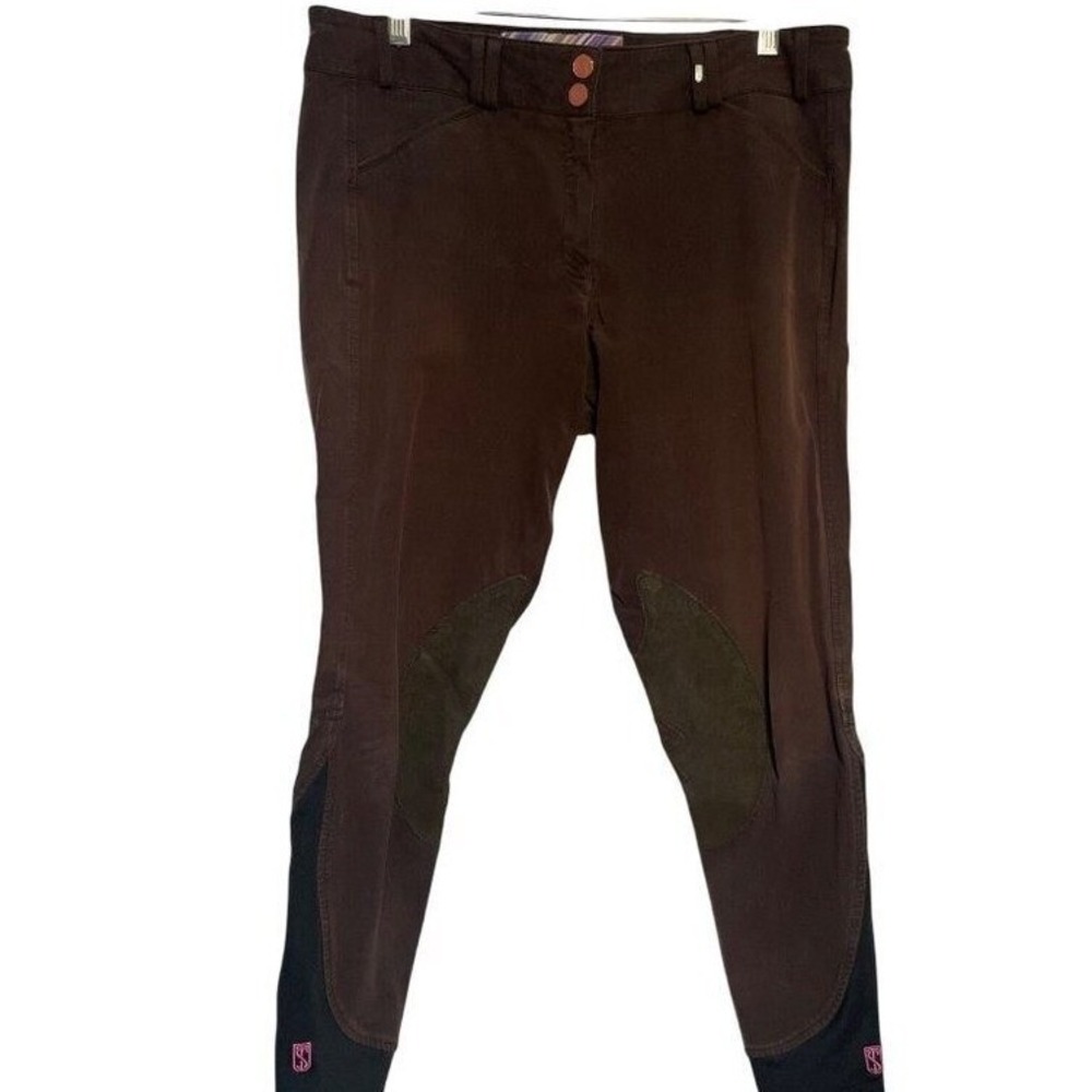 Ladies Brown Riding Breeches With Suede Knee Patches & Pink Logo Detail - Size 3